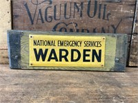 Original Tin Warden Sign & Original Wooden Bracket