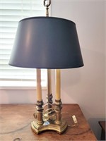 3 CANDLESTICK BRASS TABLE LAMP W/SHADE