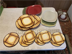 6 Paden City pottery plates, some chips, Organdie