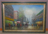 Large Oil on Canvas Eiffel Tower & Streets of