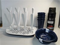 Kitchen Wares - Thermos + Plastic Dishes + Rack