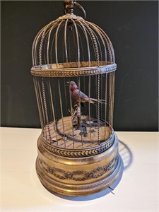 Early 1900's French Automaton Singing Bird in Cage