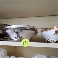 SHELF OF SERVING DISHES AND EXTRAS