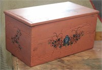 Small painted decorated chest with floral & heart
