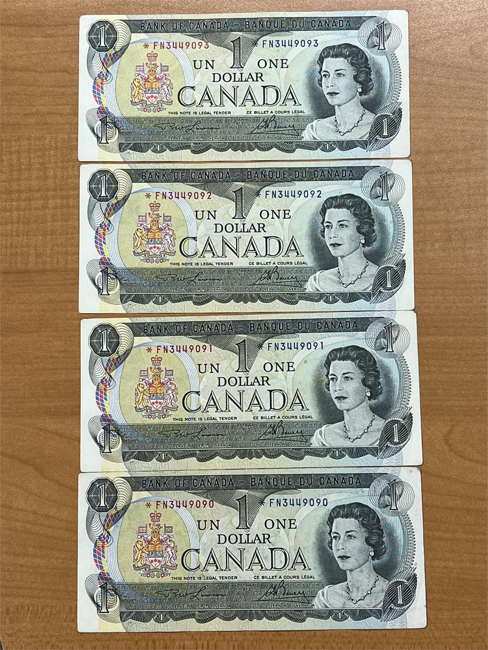 4- 1973 Cdn UNC Replacement Sequential Bills