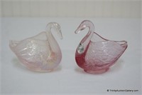 2 Fenton Glass Swan Figure Vanity Dishes