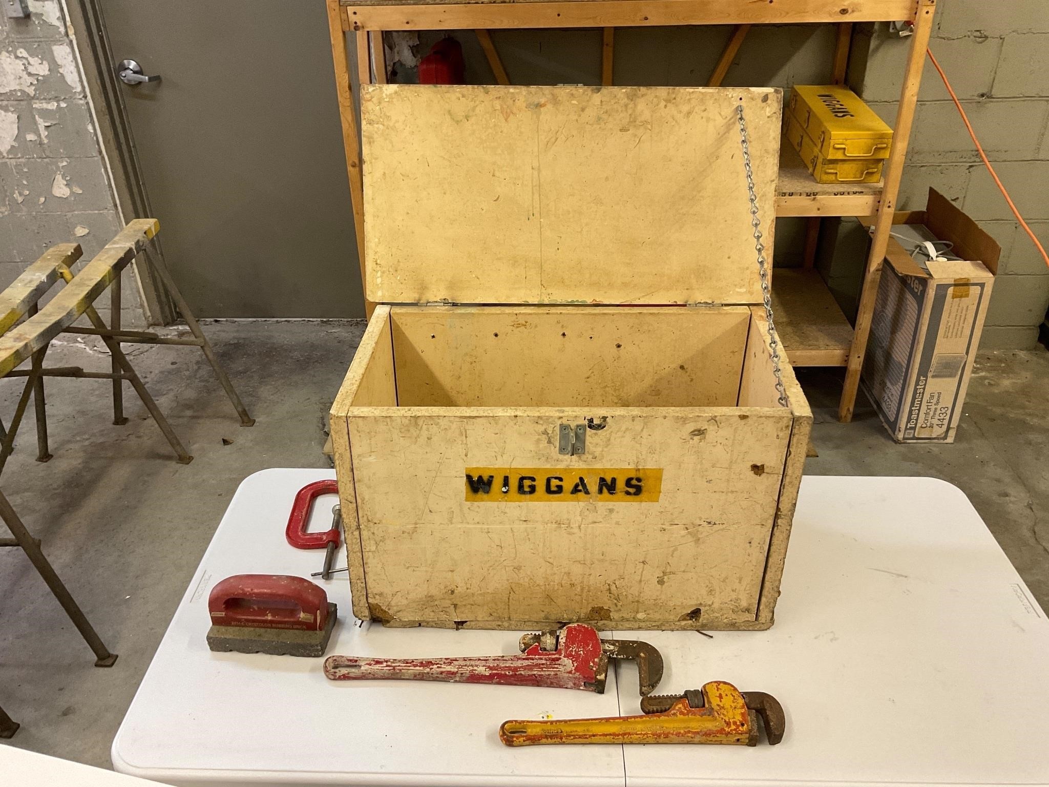 Wood Storage Box with Tools/Contents
