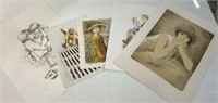 5 piece vintage paintings