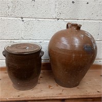 Two large French Pottery Food Storage Jars (as