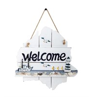 Seaside Welcome Wooden Hanging Sign