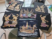 6 Thai Dancers hand painted fabric panels. Kitchen