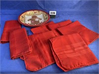 Red Cloth Napkins & Metal Gingerbread Bowl