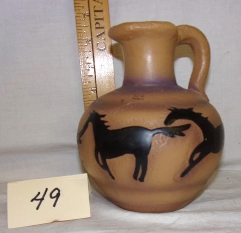 pottery jug w/horse decor