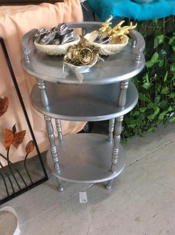 Three tier silver side table