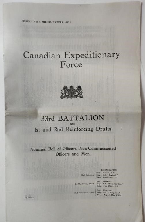 WW1 Documents 33rd Battalion