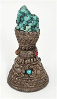 Chinese Silver, Turquoise & Coral Bookmark Holder.