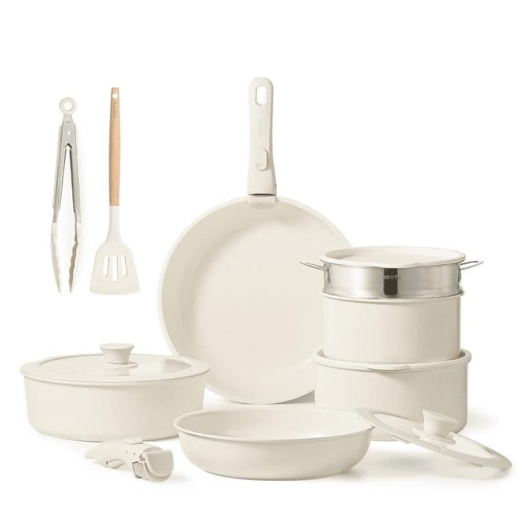 E7529  CAROTE 14pcs Ceramic Cookware Set - Cream W