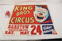 Vintage King Bros. Circus Poster ~ 28" x 27"
