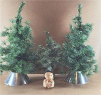 3pc Faux Christmas Trees & Snowman