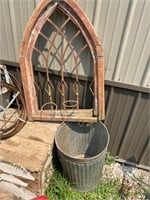 Metal trash can, Cathedral window planter