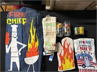 Kitchen towels, fire, chief apron, etc