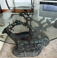 Vintage Deer Sculpture & Glass Top Coffee Table