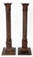 Patinated Corinthian Column Candlesticks, Pair