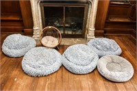 (5) Dog Beds and (1) Small Wicker Dog Bed