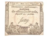 1793 France 50 SOLS Rare Bank Note