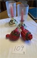 2 Crystal Candle Holders and Christmas Cardinals