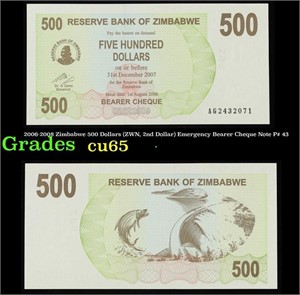 2006-2008 Zimbabwe 500 Dollars (ZWN, 2nd Dollar) E