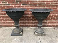 pair large cast iron urns