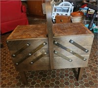 Vintage wooden sewing box with contents