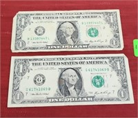 (2) 2006 USD $1 Bank Notes
