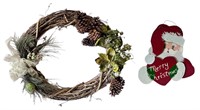 Nice Grapevine Christmas Wreath & Santa
