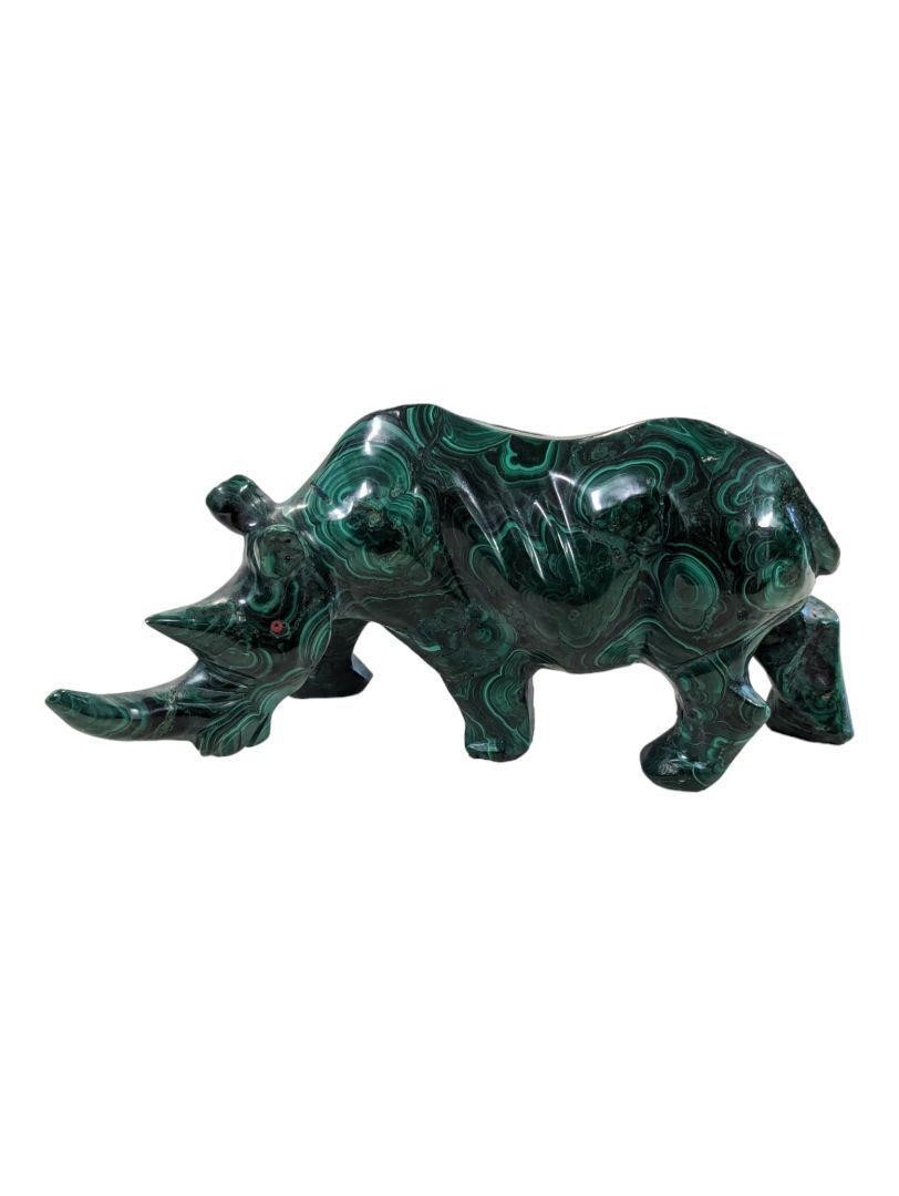 Vintage 2.70lbs Rare Malachite Hand Carved Rhino