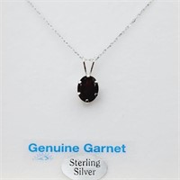 Sterling Silver Natural Garnet (4ct) Pendant With.