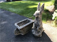 Rabbit and wheel barrel lawn ornaments