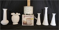 Vintage Milk Glass Hobnail Vases, Potpourri