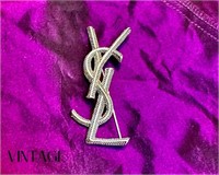 Vintage YSL Iconic Silver Unisex Brooch Signed