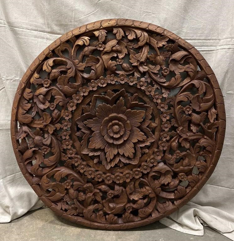 Handmade Teak Oil Carved Locust Wall