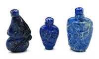 Lot of 3 Carved Lapis Chinese Snuff Bottles.