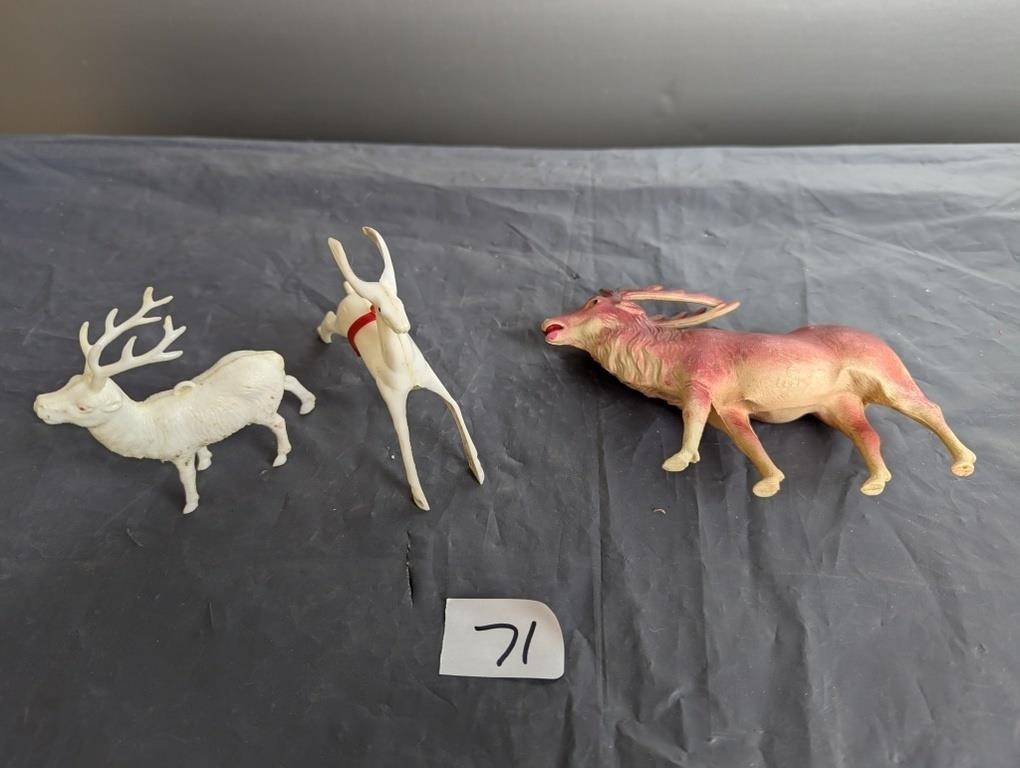 3 Vintage Celluloid/Hard Plastic Christmas Deer