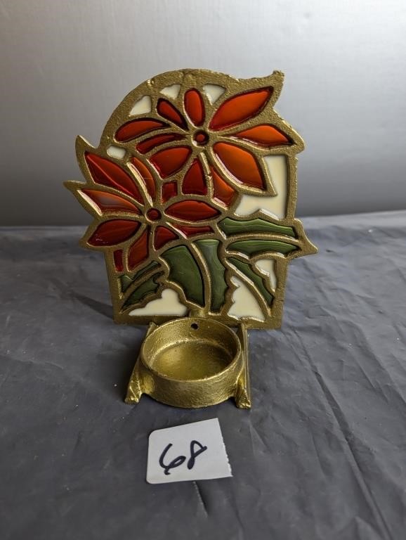 Stained Glass pointsettia tea Light Holder