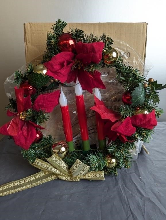 Lighted Pointsettia Wreath- NEW in Box