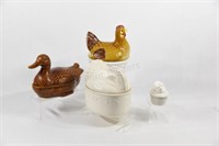 Hen, Turkey & Duck in Nest Ceramic Containers