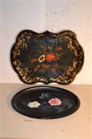 2 old painted tole trays