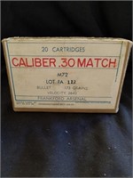 20 cartridges caliber 30 match 173 grain M72 lot