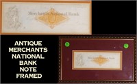 Antique Merchants National Bank Note Framed Collec