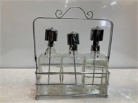 (3) Decanters in Silver Holder